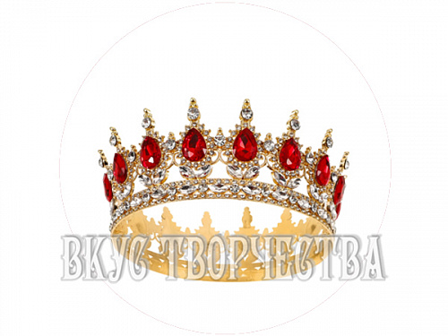 Топпер для торта - корона, золотисто-красный, d-12см