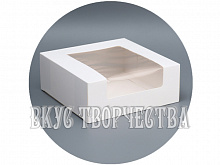 Коробка  под зефир с окном, белая, 18х18х7см.