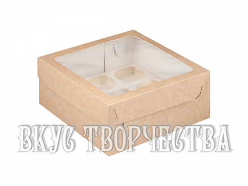Бежевая (эко) коробка для капкейков на 9 шт. (250*250*100 мм)