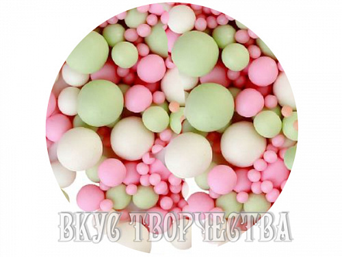"Розово-белый-изумрудный жемчуг" посыпка микс из рисового драже в глазури 50 гр. (080М) "Розово-белый-изумрудный жемчуг" посыпка микс из рисового драже в глазури 50 гр. (080М)